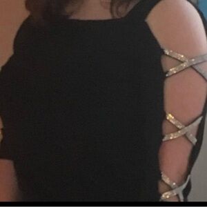 MSK Formal Black Jumpsuit with Rhinestone Cold Shoulder - L